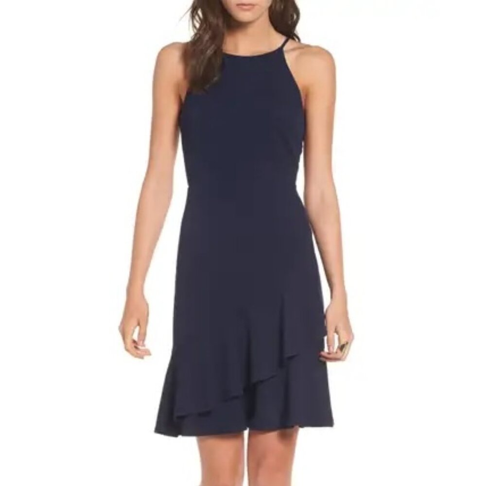 Soprano Ruffle Hem Knit Dress. XS. Color: Midnight
